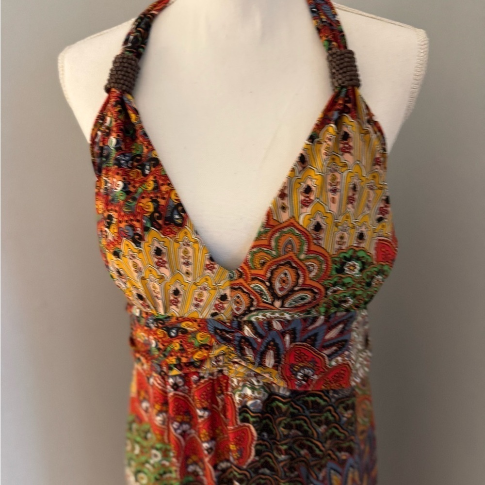 Beautiful EUC 5th& Love Halter Top Maxi Dress SZ XL Silky & colorful BOHO - Picture 2 of 13